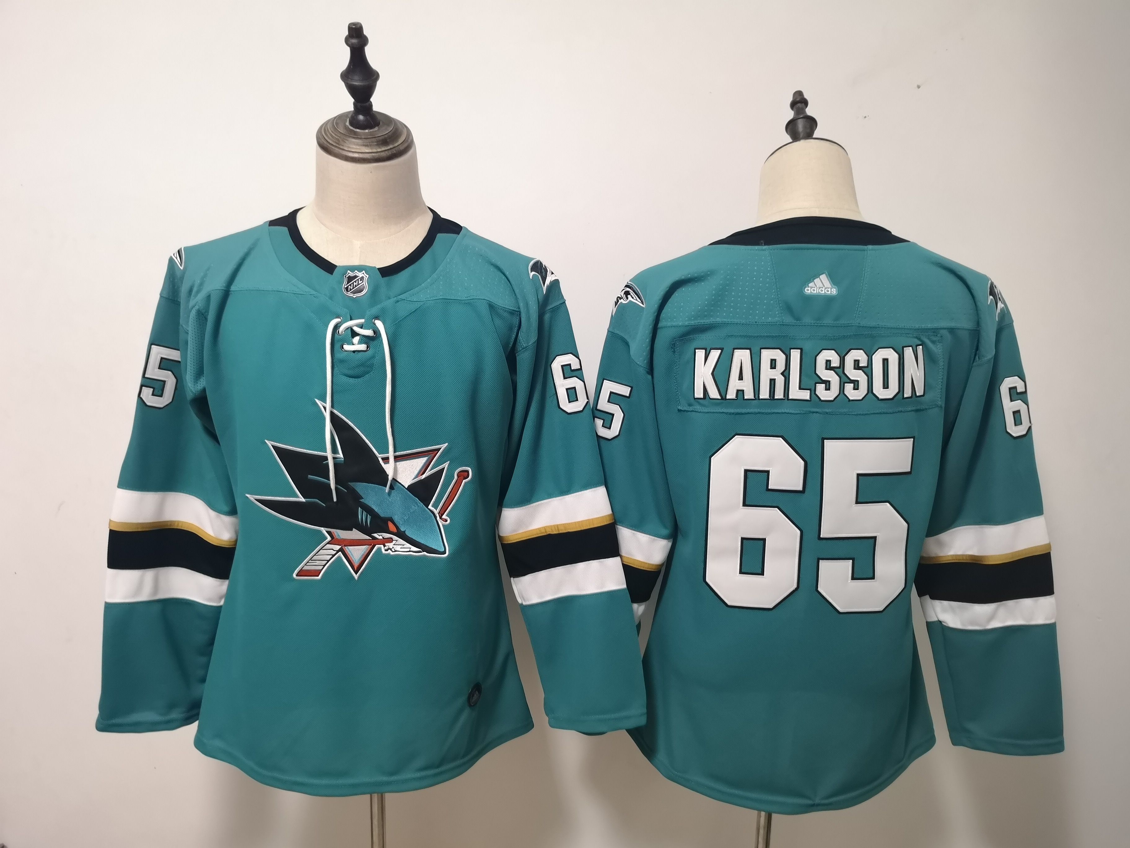 Women San Jose Sharks #65 Karlsson Green Adidas Stitched NHL Jersey